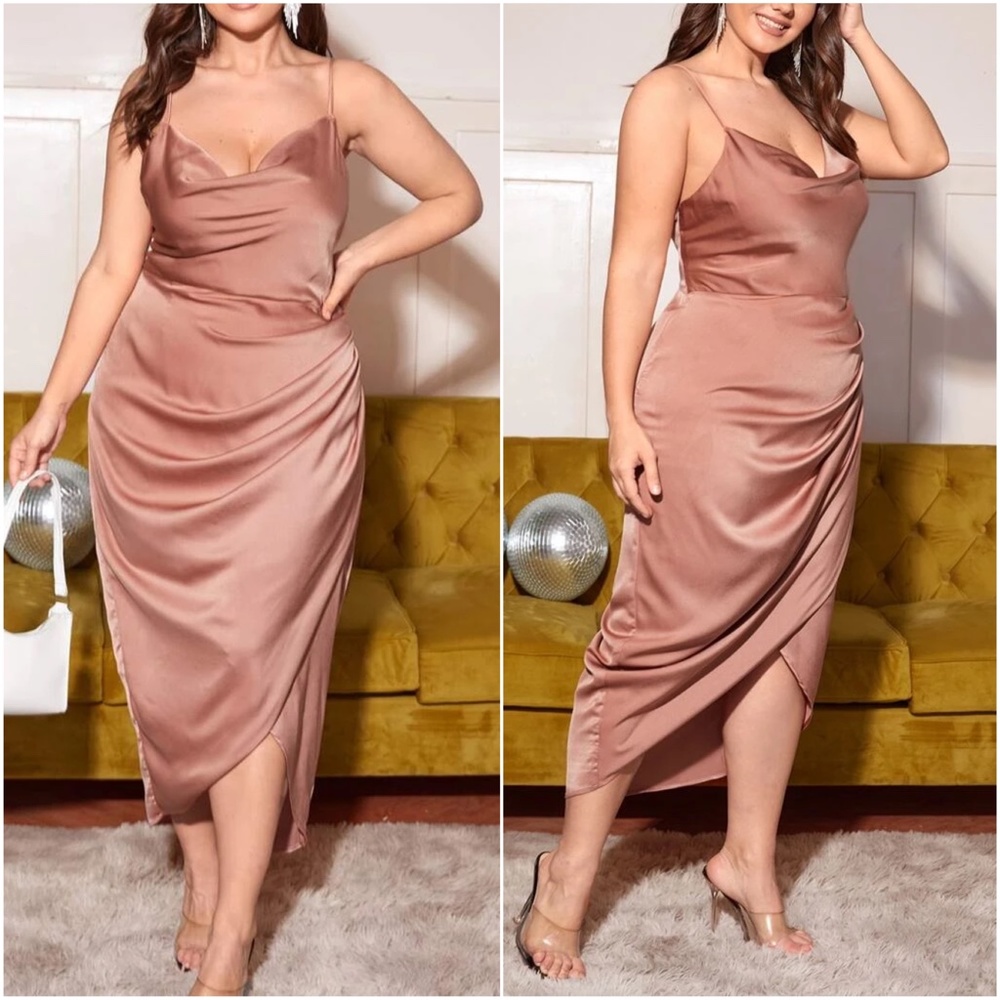 Plus Satin Formal Evening Black Tie Cami Dress - Picture 6 of 8
